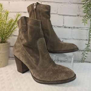PAUL GREEN WOMENS SUEDE BOOTIES BROWN JAX WESTERN HEELED SIDE ZIP 5.5
